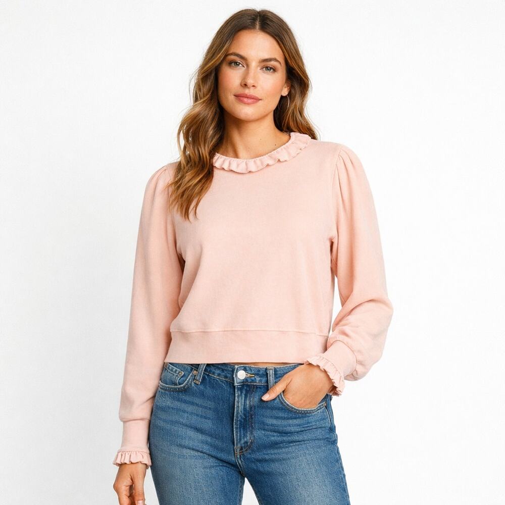 MOTHER The Ruffle Curveball Sweater Coral Pink size Medium